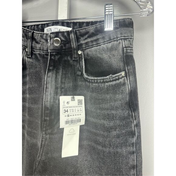 Zara New with tag HIGH-RISE STRAIGHT-FIT LONG LENGTH Black jeans size 2 - Picture 4 of 7
